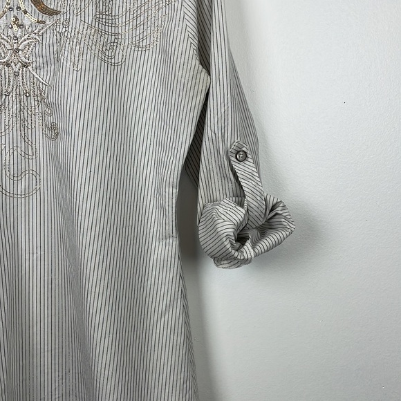 ROAR button down shirt women size L long sleeve striped western cotton 2 pockets - Picture 10 of 11